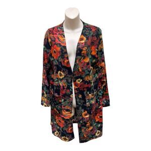 Nina Leonard Dolce Knit Duster Cardigan Women PM Pockets Floral Print Orange